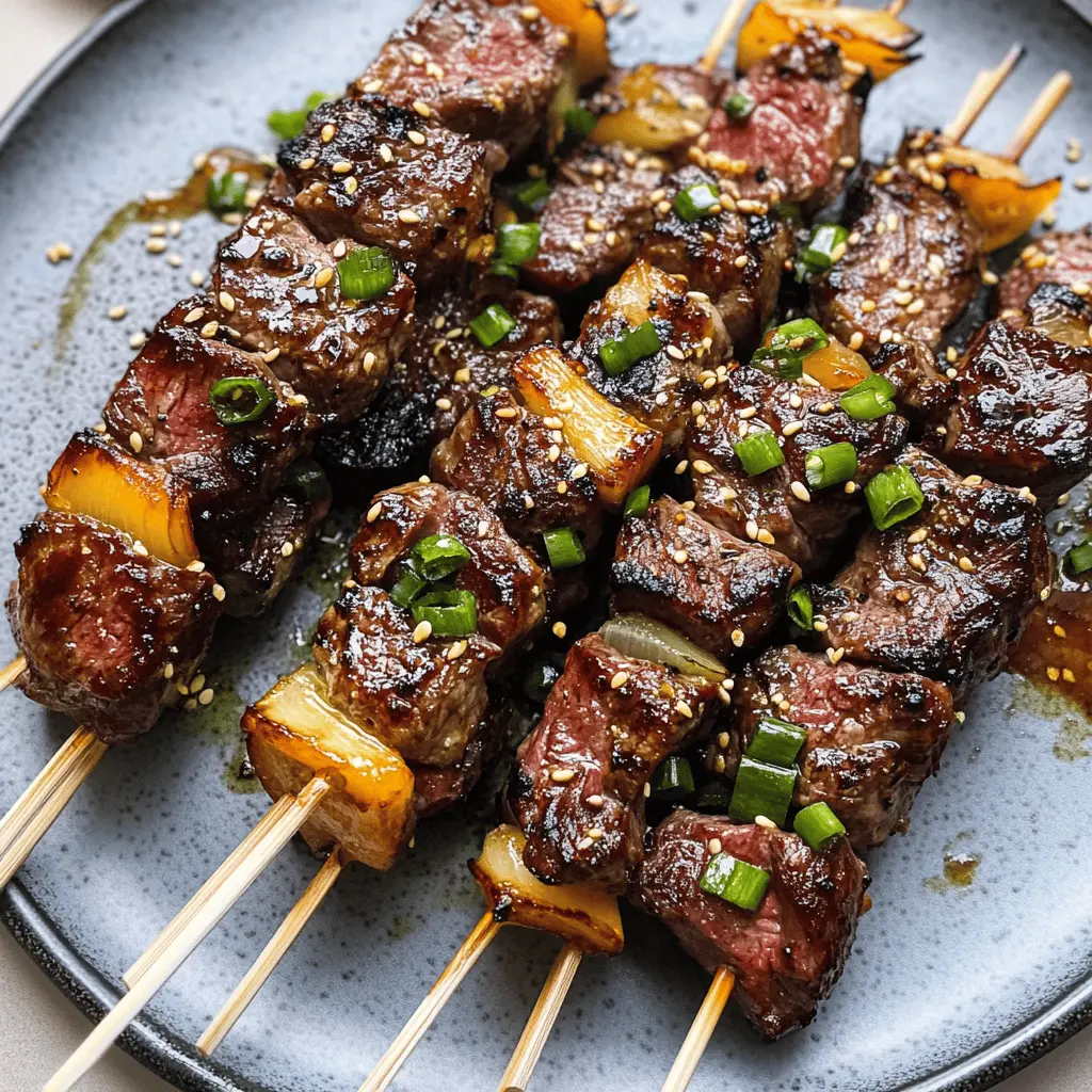Fire up your grill for these Asian Garlic Steak Skewers that are a crowd-pleaser! Tender steak marinated in a savory garlic and soy sauce mix offers a sweet and salty flavor that everyone will love. Perfect for summer BBQs, weeknight dinners, or game days! Don't forget to save this recipe to impress your friends and family!