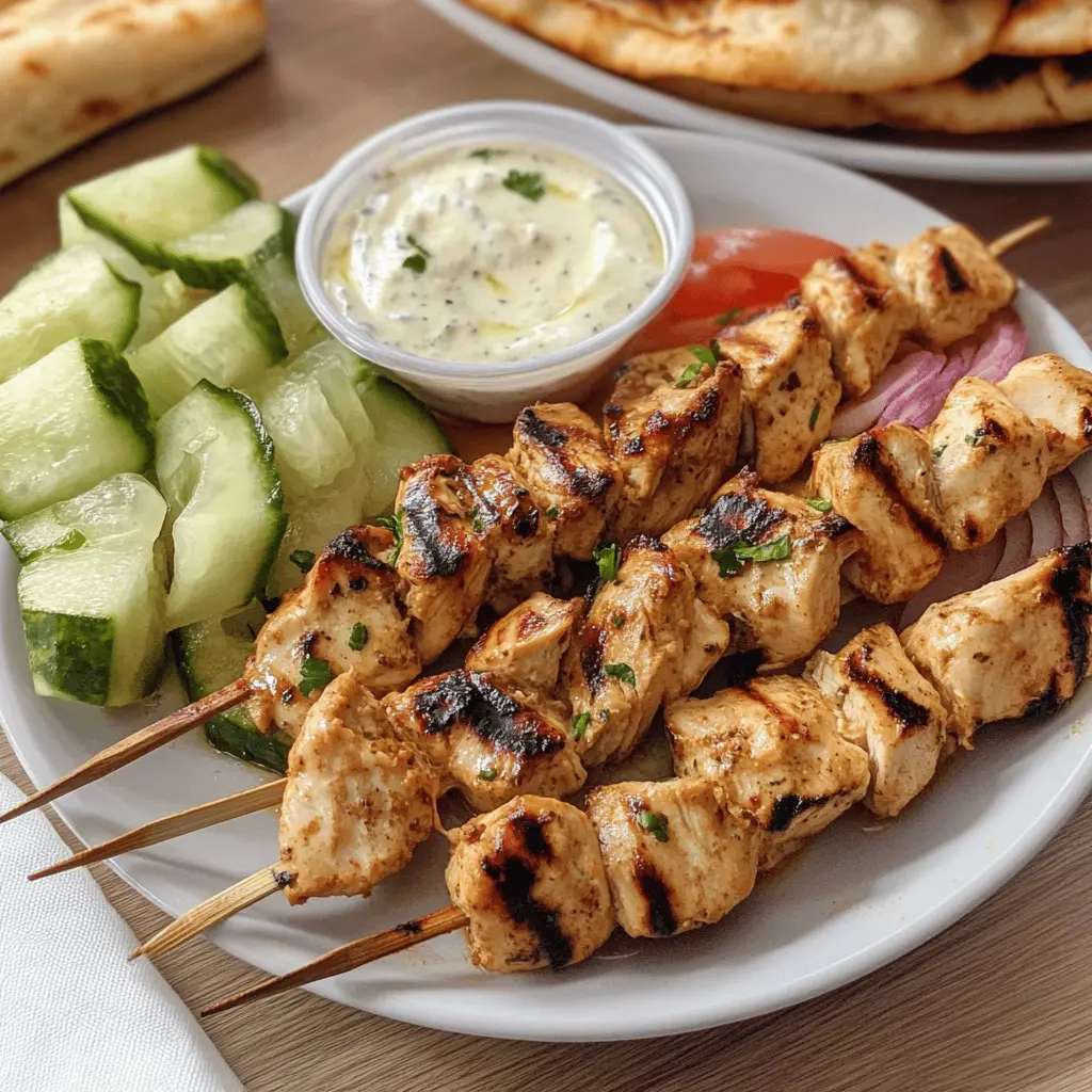 Enjoy the vibrant flavors of Chicken Souvlaki! This easy recipe features juicy marinated chicken, grilled to perfection, served with fresh veggies and a tangy tzatziki sauce. Perfect for a summer barbecue or a quick weeknight dinner, it's a dish everyone will love. Save this recipe for your next meal and impress your family and friends!
