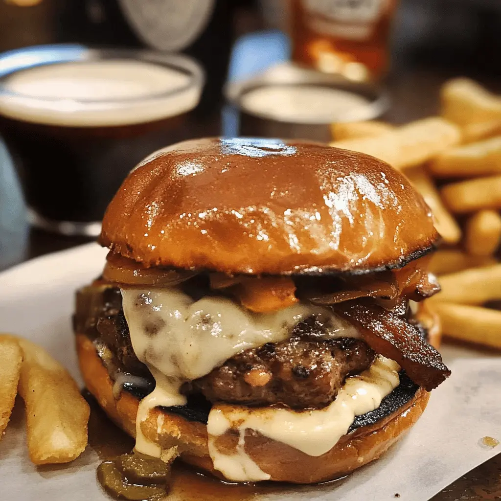 Get ready to taste the essence of Ireland with this mouthwatering Irish Pub Burger recipe! Featuring juicy beef patties seasoned with traditional spices, topped with tangy cheddar cheese, crispy bacon, and a dollop of zesty mustard, each bite is a flavor delight. Perfect for game day or a casual dinner, save this recipe for a guaranteed crowd-pleaser!