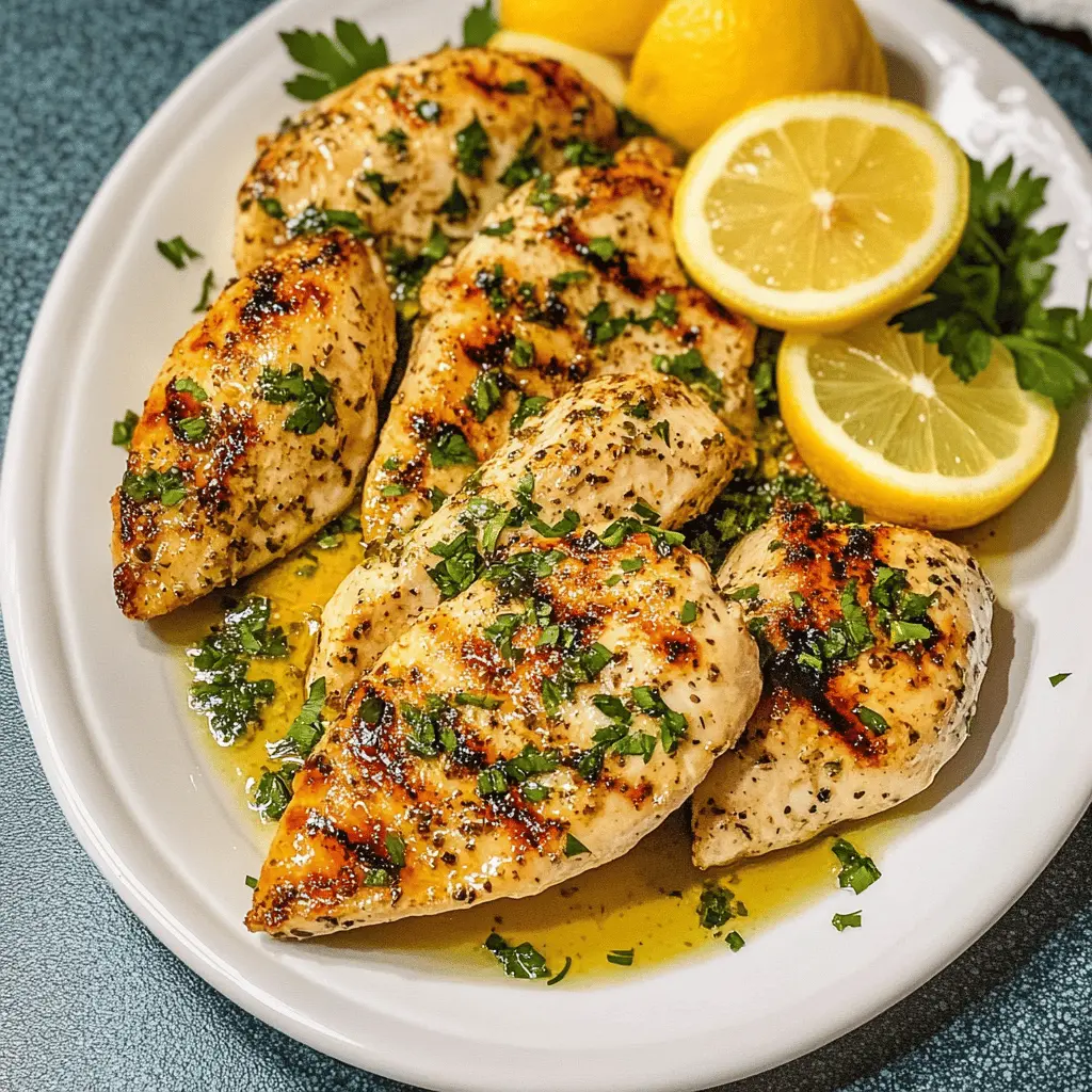 Juicy grilled chicken breasts infused with vibrant lemon and garlic flavors make for a perfect weeknight dinner. This simple yet delicious recipe is quick to prepare and will impress your family and friends. Pair it with a fresh salad or steamed veggies for a healthy meal. Don't forget to save this recipe for your next cookout or family gathering!