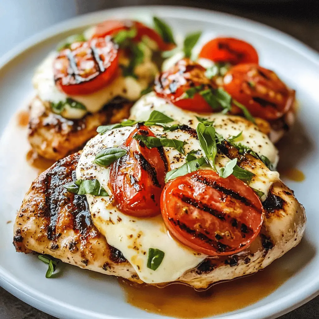 Enjoy a delicious twist on classic flavors with this Grilled Chicken Caprese! Juicy chicken breasts topped with fresh mozzarella, ripe tomatoes, and fragrant basil create a meal that's both healthy and satisfying. Perfect for summer barbecues or a simple weeknight dinner. Save this recipe to impress your family and friends at your next gathering!
