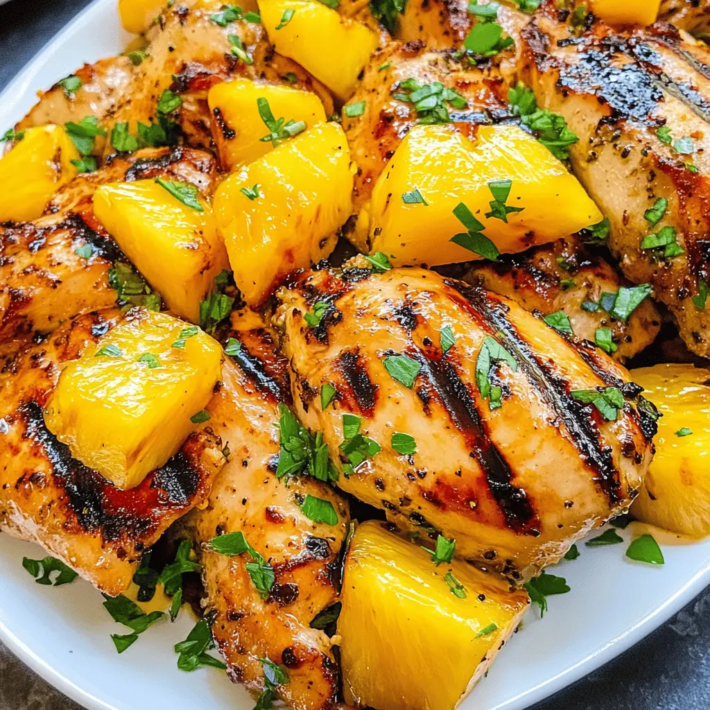 Add a burst of tropical flavor to your dinner with this Grilled Mango Pineapple Chicken! Juicy chicken marinated in a sweet and tangy mango-pineapple sauce creates a delicious dish that's perfect for summer grilling. Save this recipe for your next BBQ or family gathering and impress your guests with these fresh flavors!
