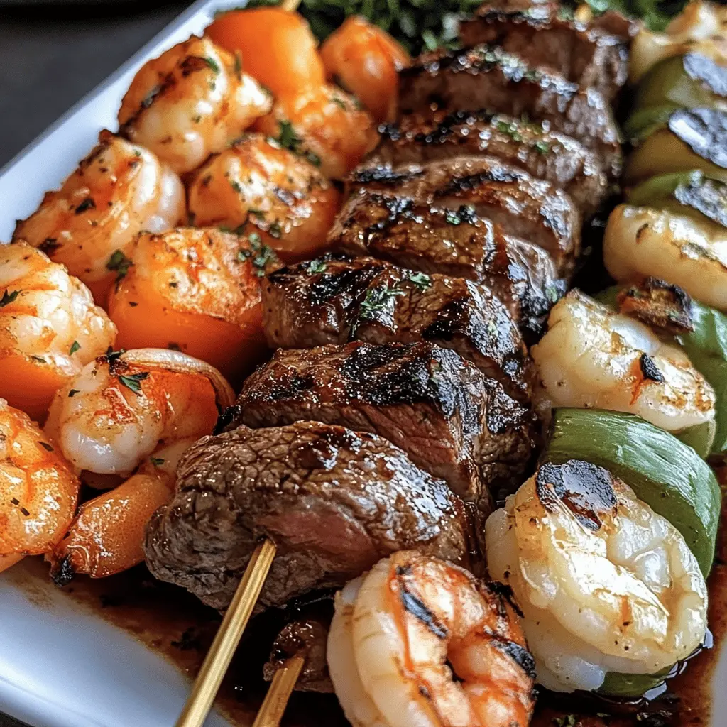 Fire up the grill for these mouthwatering Grilled Steak and Shrimp Kabobs! Packed with tender steak and juicy shrimp, each bite bursts with flavor from a zesty marinade. Perfect for summer cookouts, weeknight dinners, or gatherings with friends. Don’t forget to save this recipe for your next BBQ adventure—it's sure to impress!