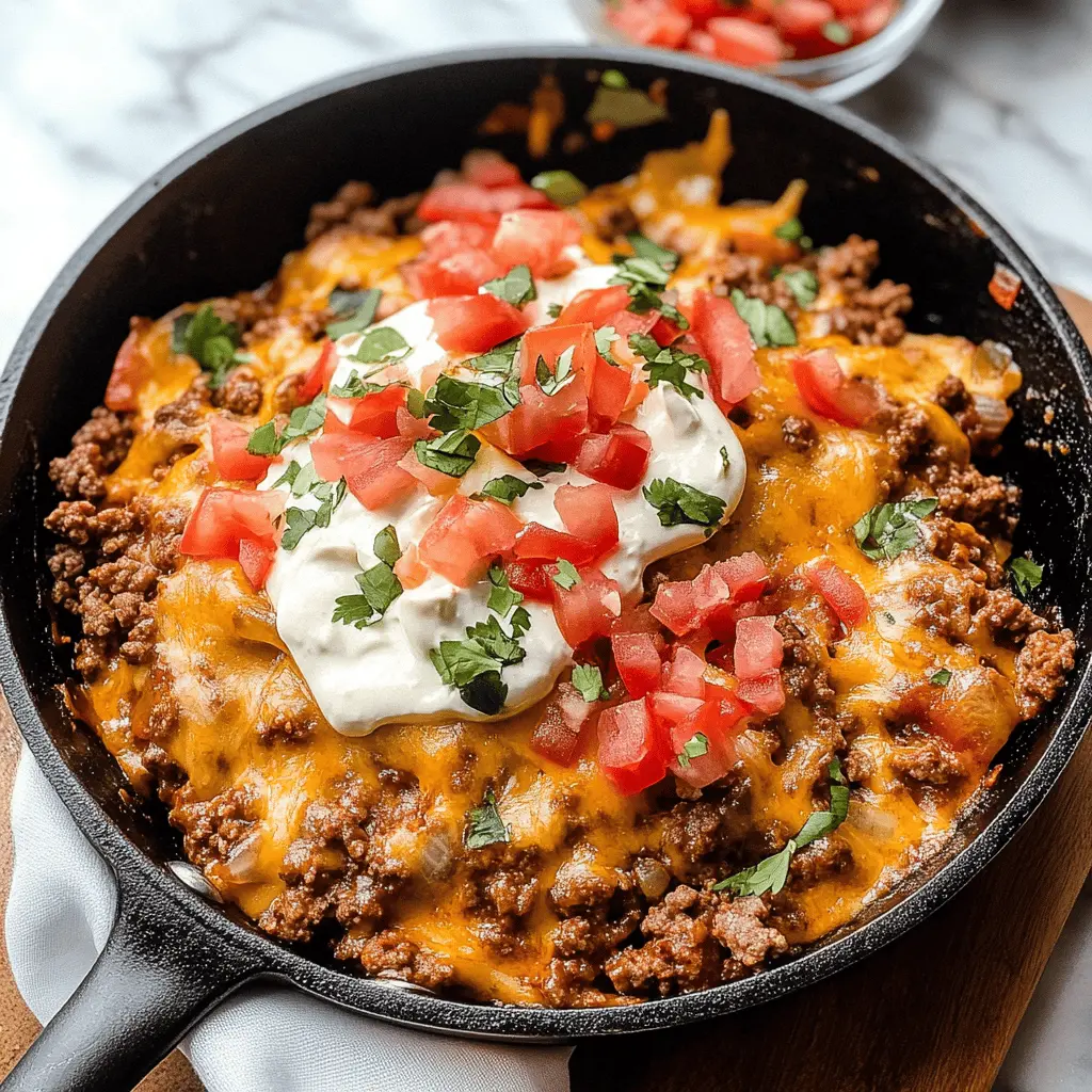 Looking for a quick and tasty dinner idea? This Ground Beef Burrito Skillet combines savory ground beef, colorful veggies, and rice all in one pan for a satisfying meal in minutes. With flavors of taco seasoning and melted cheese, it's perfect for busy weeknights or a fun family gathering. Save this recipe now for easy meal prep any day of the week!