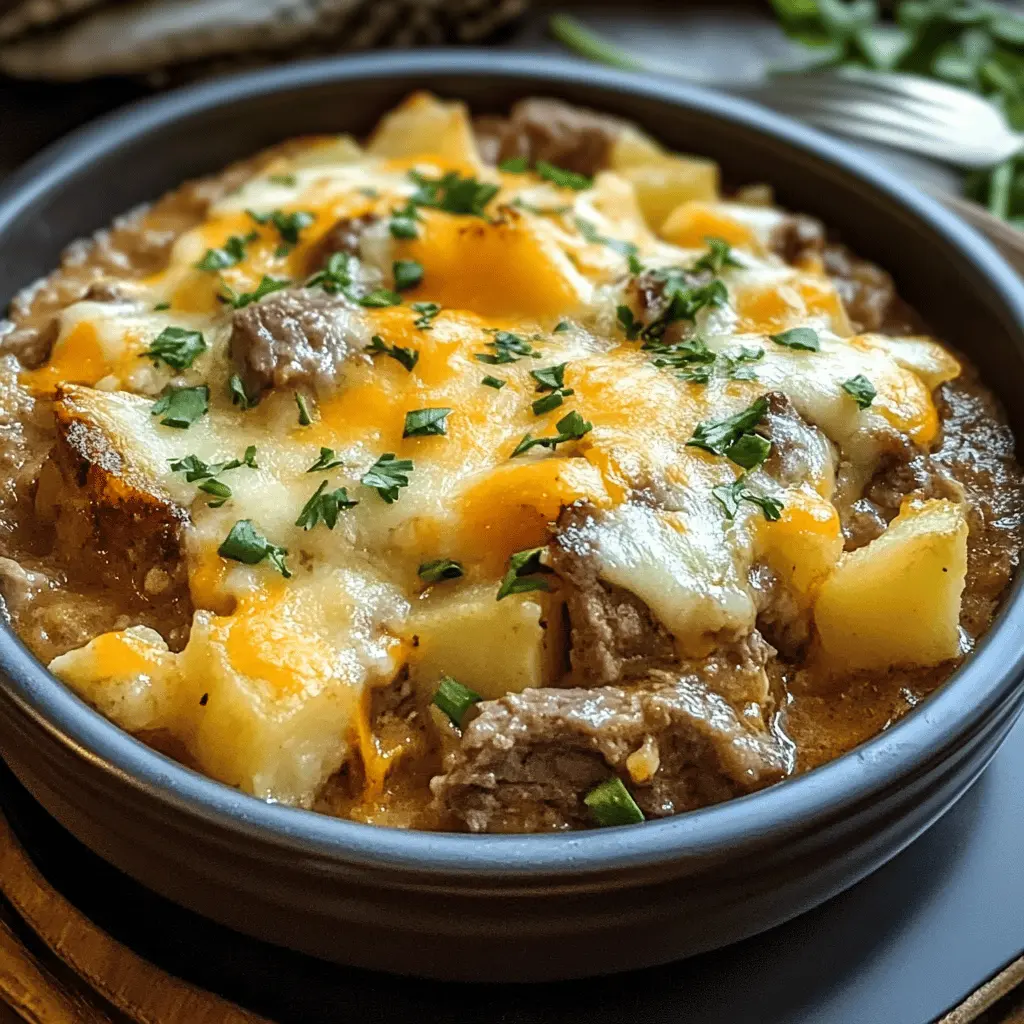 Warm up your dinner routine with this Slow Cooker Steak and Cheddar Potato Casserole! Packed with tender chunks of steak and layers of cheesy potatoes, this hearty dish is perfect for busy weeknights or cozy family gatherings. Save this recipe now to enjoy a comforting meal that everyone will love! Perfect for potlucks and chilly evenings!