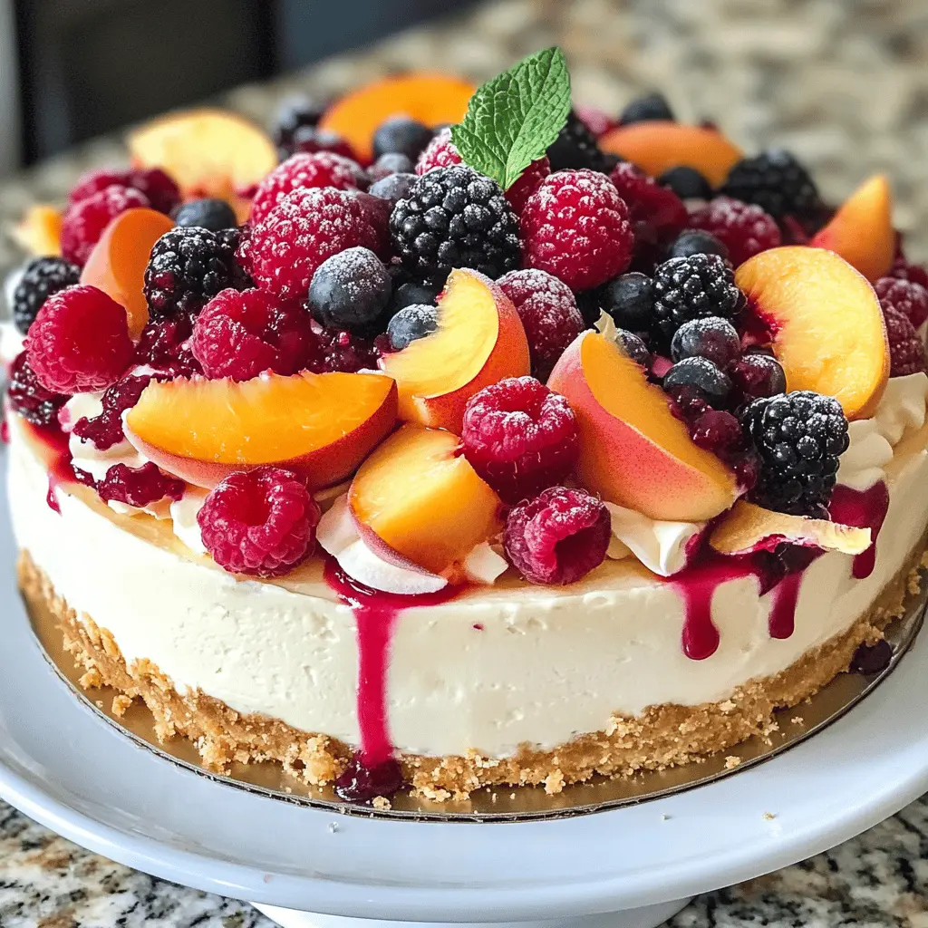 Get ready to enjoy a delightful Summer Berry and Peach Cheesecake! This recipe features a creamy cheesecake filling combined with fresh, juicy peaches and a medley of vibrant summer berries. Perfect for warm days or special gatherings, it promises to impress your friends and family. Save this pin for a refreshing dessert that everyone will love! Ideal for picnics and barbecues!