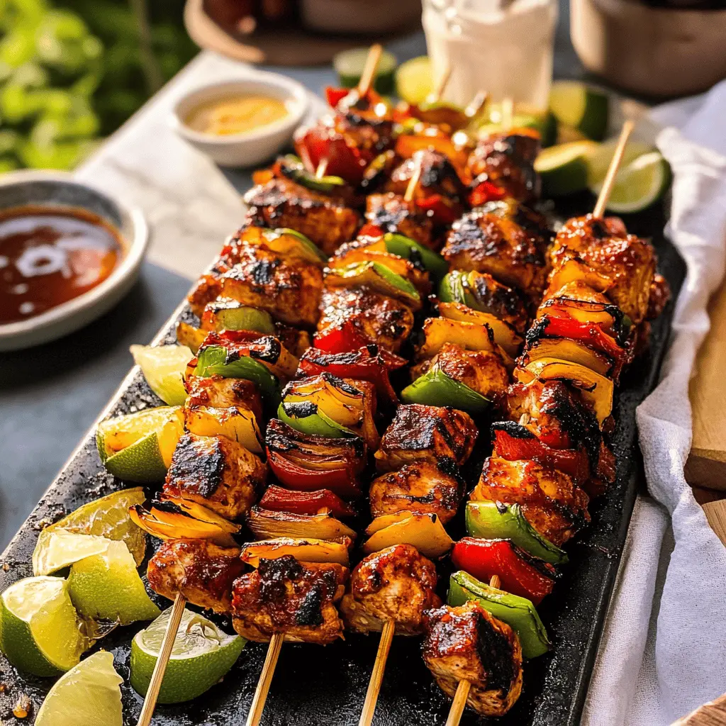 Get ready for a flavor-filled experience with these BBQ Chicken Skewers! Perfectly grilled and coated in a tangy sauce, these skewers are a hit at any gathering or family dinner. Made with tender chicken and vibrant vegetables, they are both easy to prepare and a delight to eat. Save this recipe for your next BBQ or picnic—your friends and family will love them!