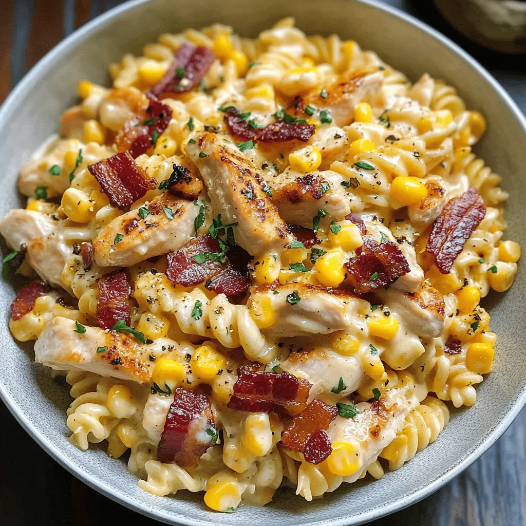 Creamy Chicken Corn Pasta with Bacon Recipe