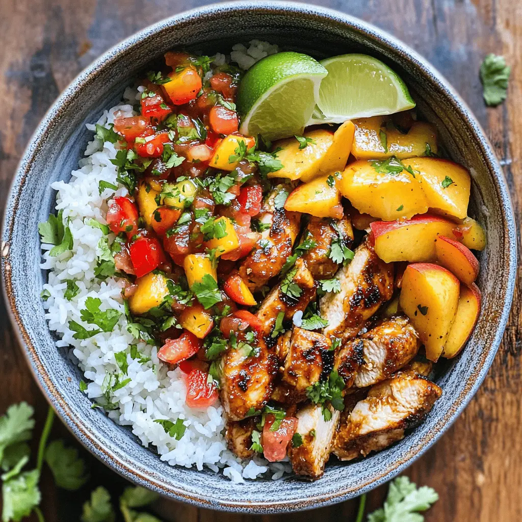 Easy Cilantro Lime Chicken Bowls with Peach Salsa