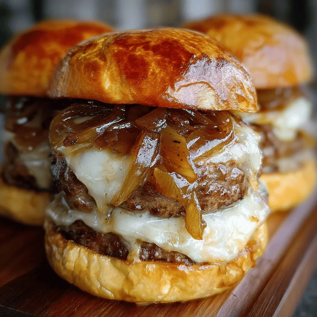 Easy French Onion Burgers with Melted Cheese