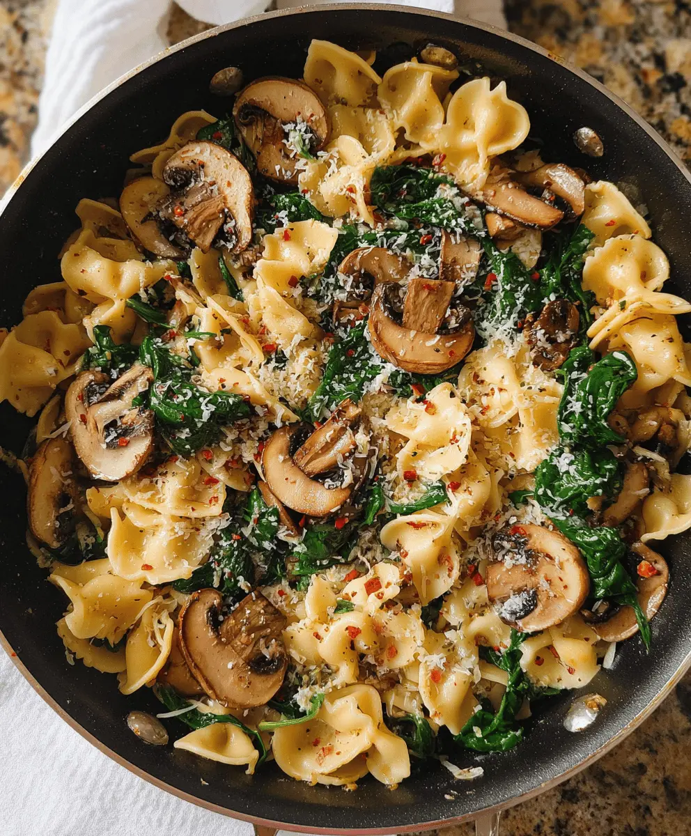 Easy Parmesan Spinach Mushroom Pasta Skillet