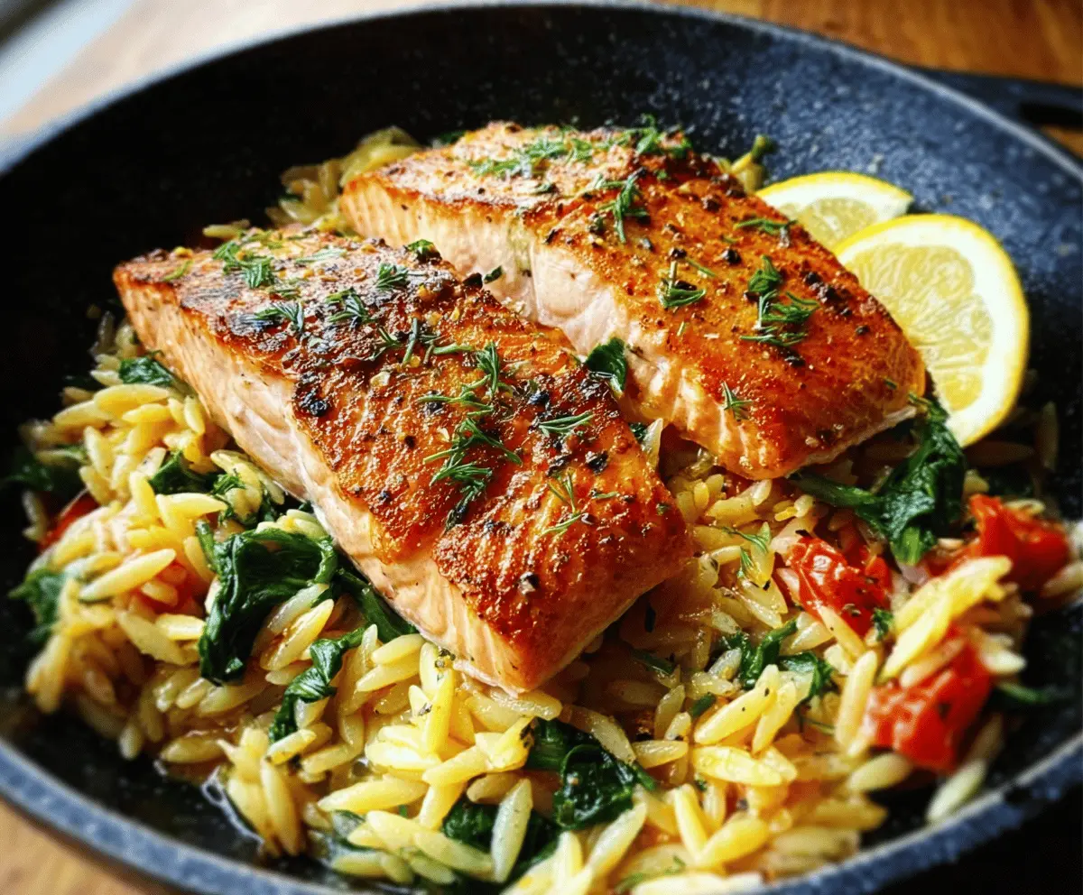 One Skillet Salmon with Lemon Orzo Recipe