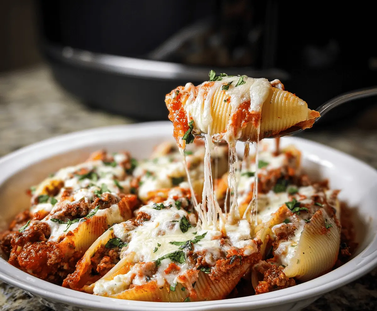 Easy Slow Cooker Stuffed Shells with Meat Sauce