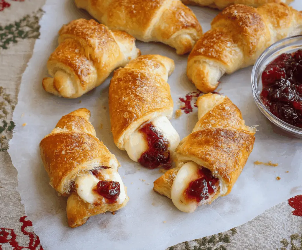 Delicious cranberry cream cheese crescent rolls with a golden crust and festive holiday filling