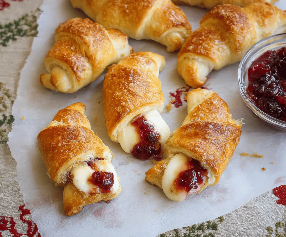 Delicious cranberry cream cheese crescent rolls with a golden crust and festive holiday filling