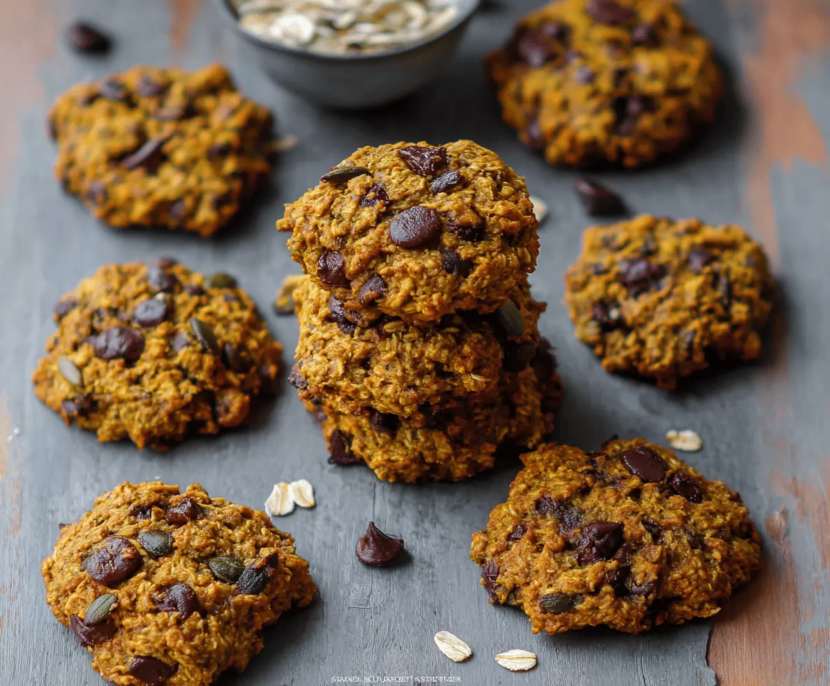 Healthy pumpkin oatmeal cookies on a white plate with cinnamon and pumpkin seeds, perfect for a nutritious snack.