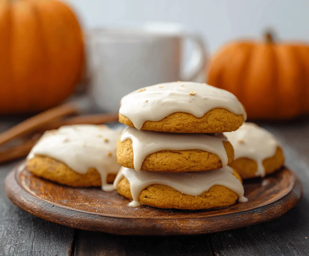 Delicious pumpkin frosted cookies topped with orange icing and sprinkles, perfect for fall and Halloween celebrations