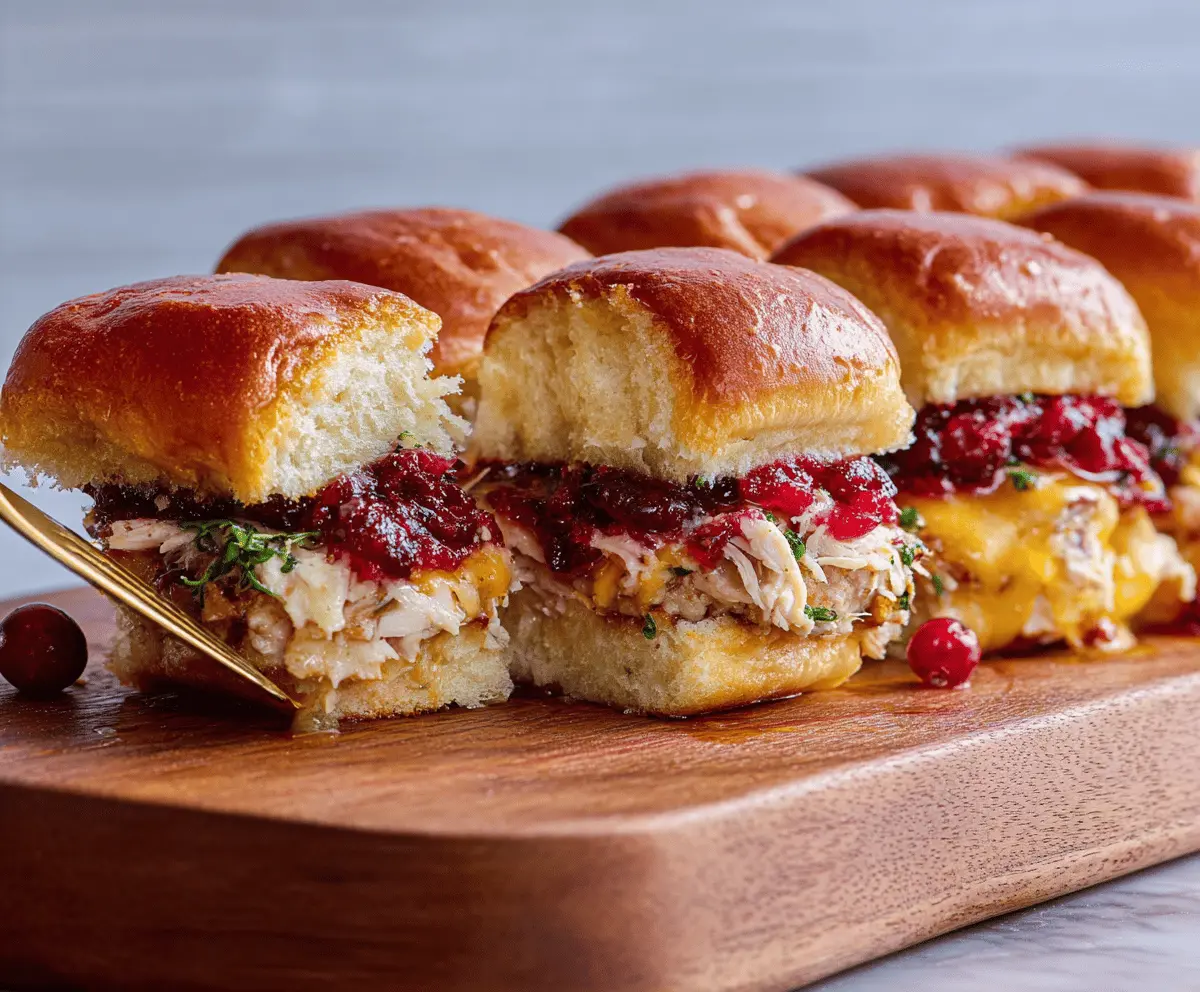 Delicious cranberry turkey sliders with fresh ingredients served on a platter.