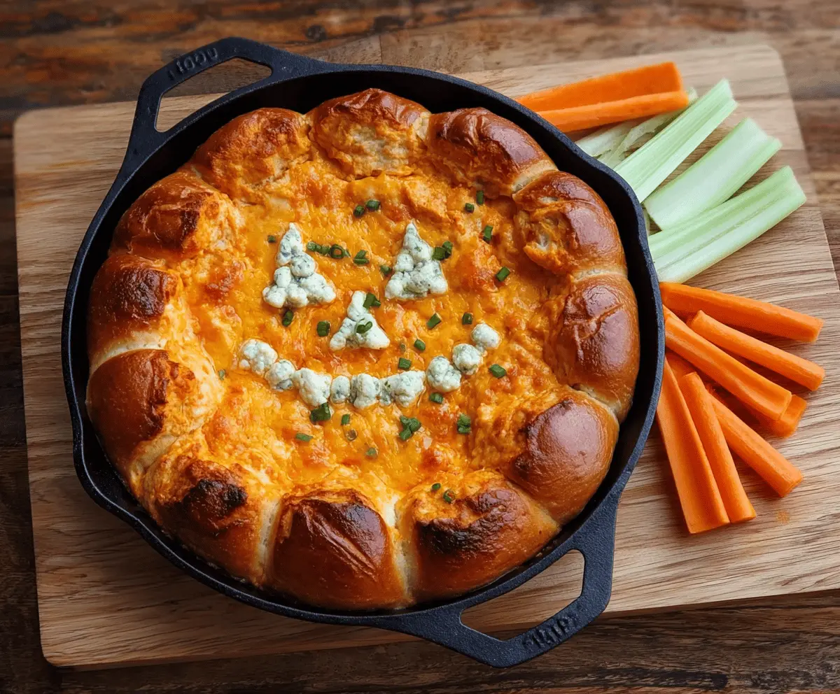 Spooky Halloween Buffalo Chicken Dip served with celery sticks and tortilla chips, perfect for a festive party appetizer
