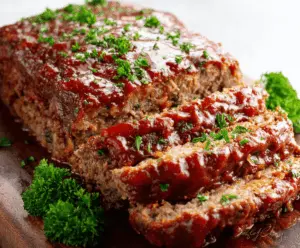 Delicious homemade keto meatloaf topped with fresh herbs on a rustic plate, perfect for low-carb dinners