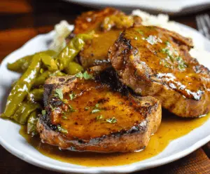 Juicy Mississippi Pork Chops served with flavorful seasoning and fresh vegetables on a rustic plate, perfect for a hearty meal