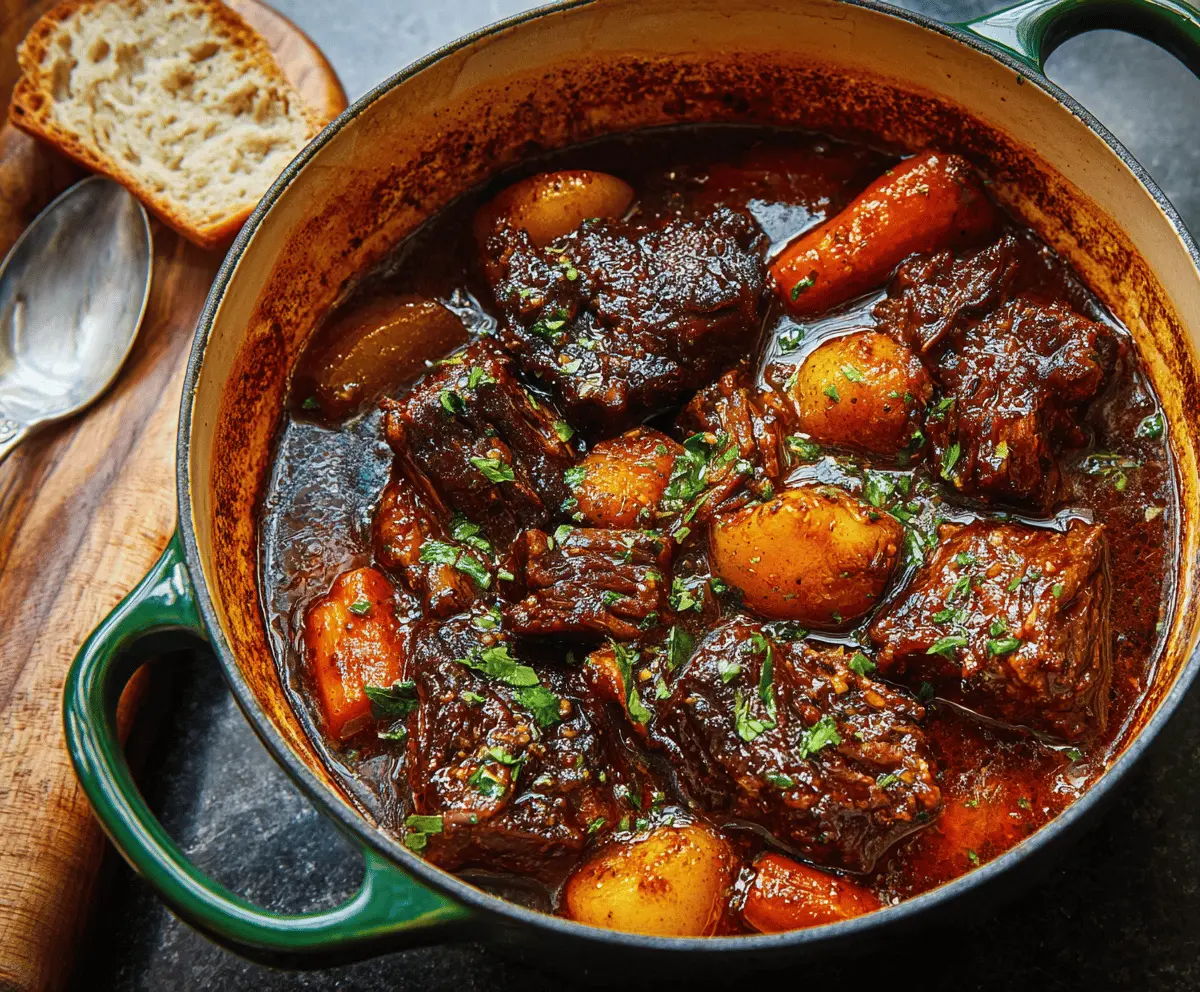Hearty Pepper Pot Beef Stew with tender beef chunks, colorful vegetables, and rich broth in a rustic bowl, perfect for a comforting meal.