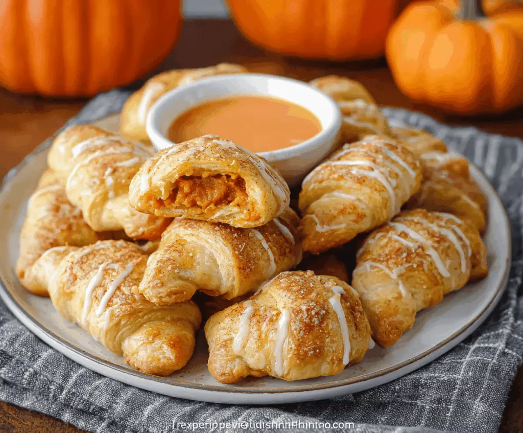 Delicious pumpkin crescent bites topped with cinnamon and powdered sugar, perfect for fall snacks or holiday parties.