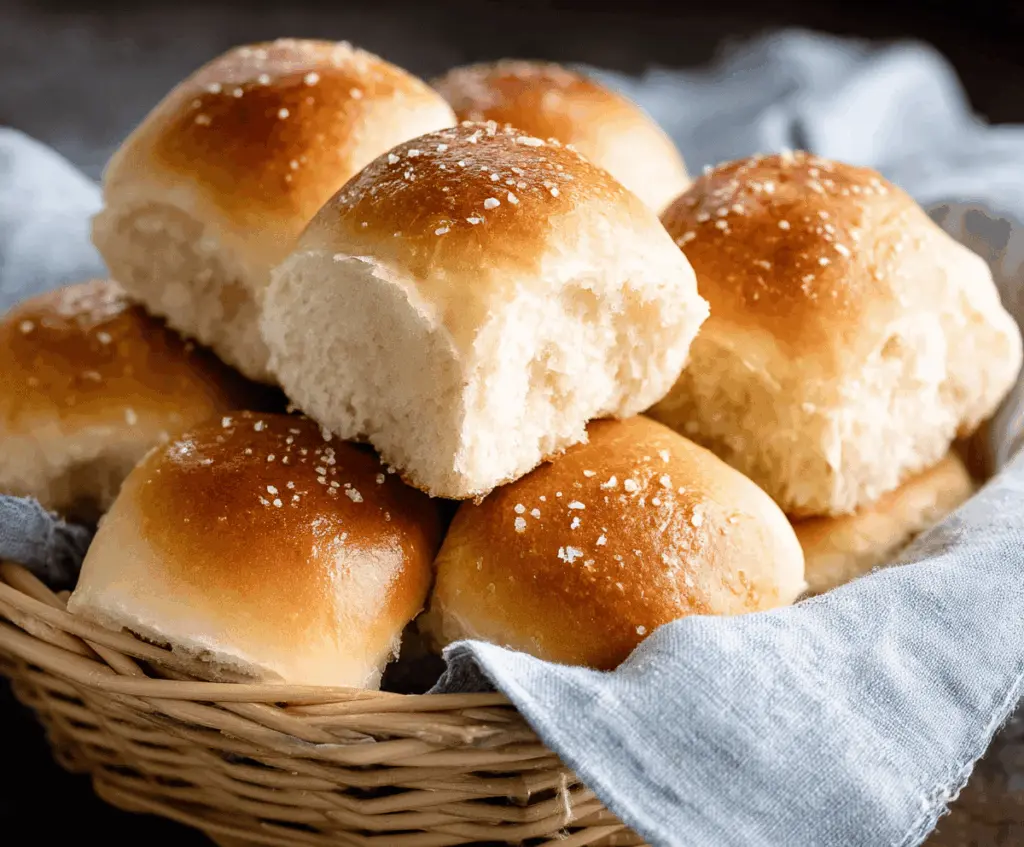 Freshly baked soft dinner rolls with golden crust on a baking tray, ideal for a comforting meal.