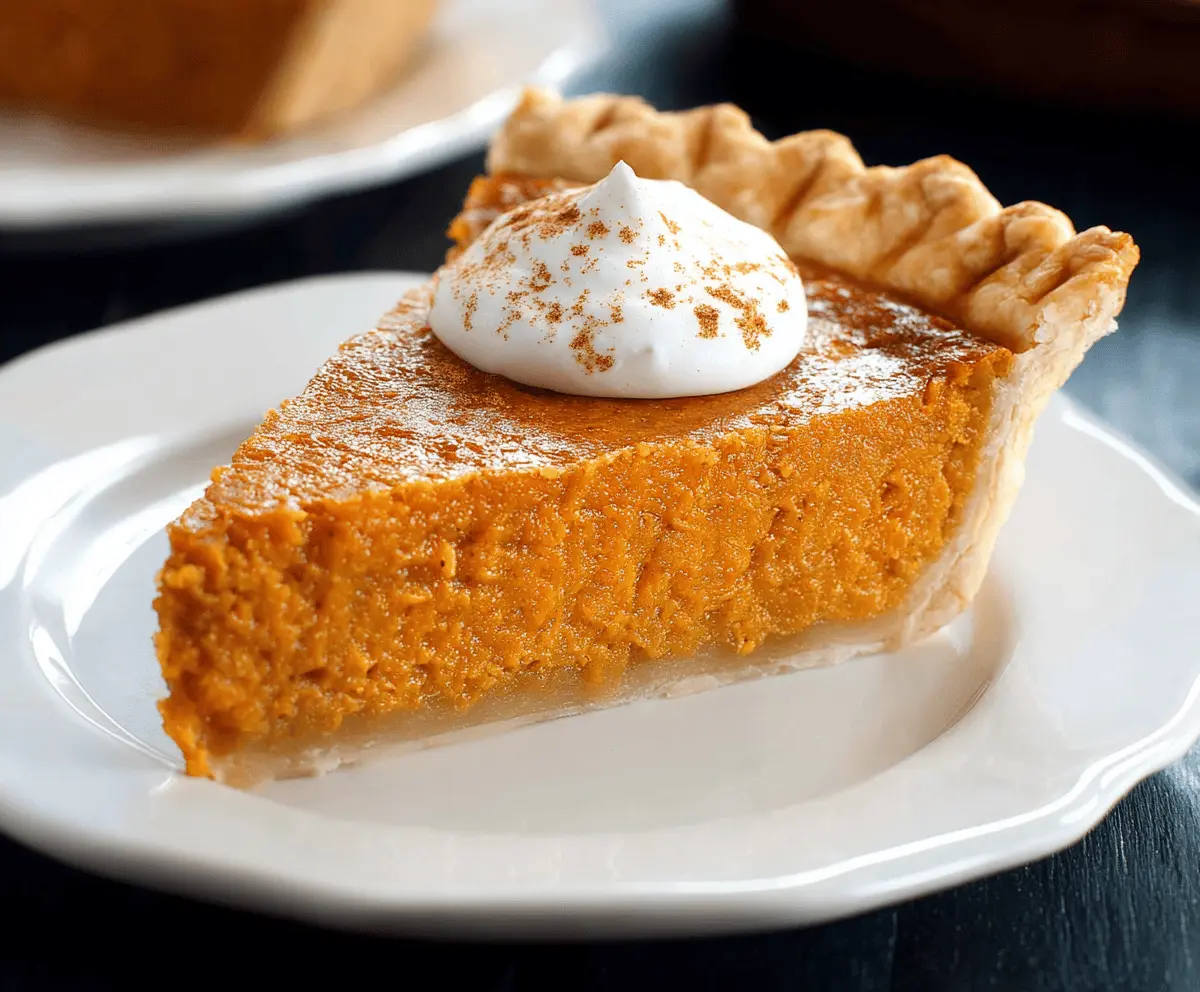 Delicious homemade sweet potato pie topped with whipped cream and cinnamon, ready to serve.