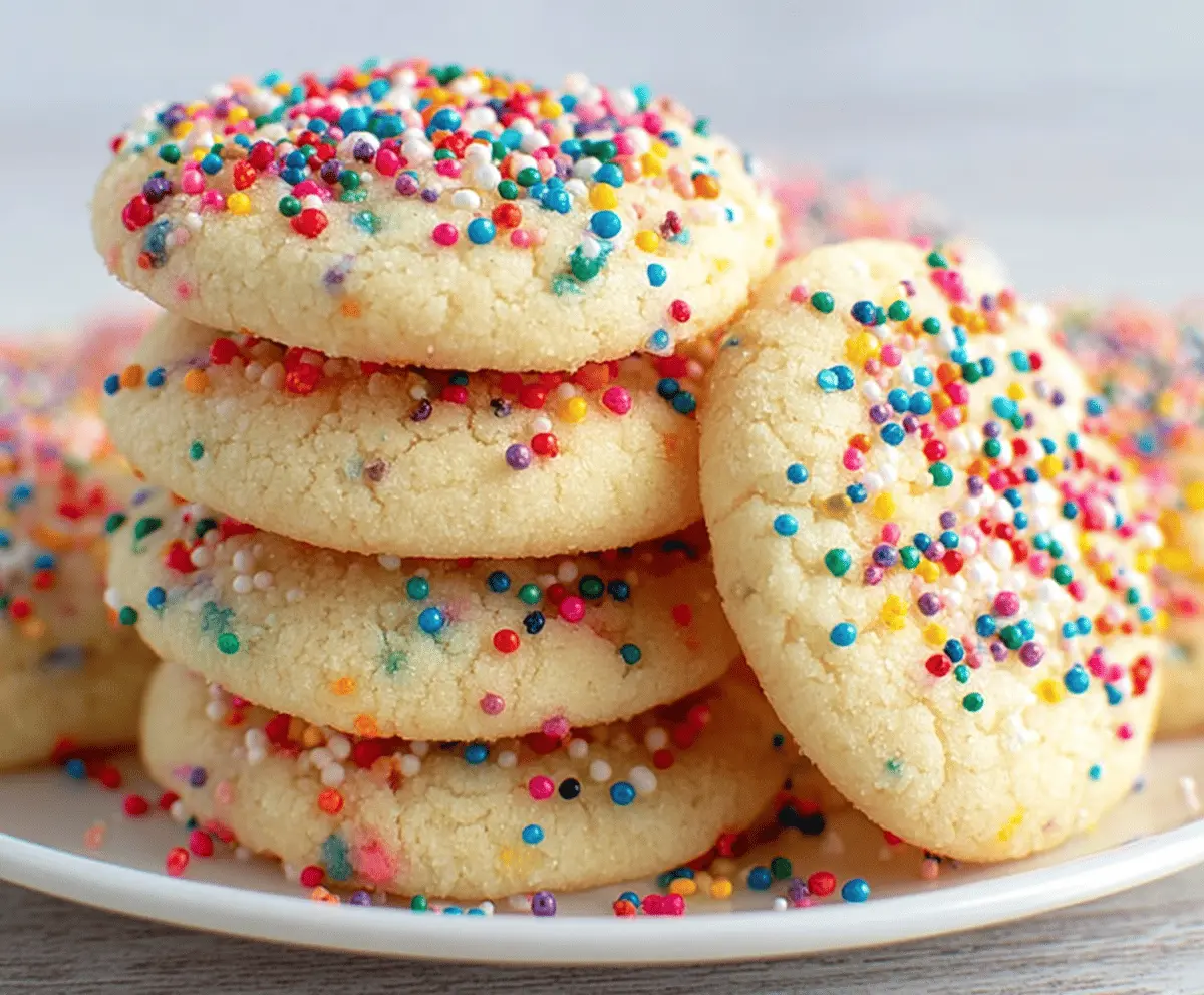 Delicious homemade 3-ingredient sugar cookies on a baking sheet.