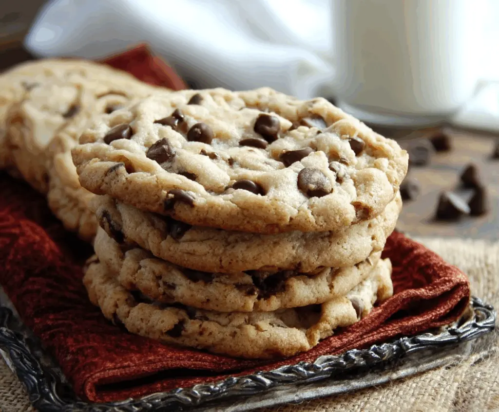 Delicious homemade chocolate chip cookies from Bills, fresh out of the oven with golden edges and gooey chocolate chips.