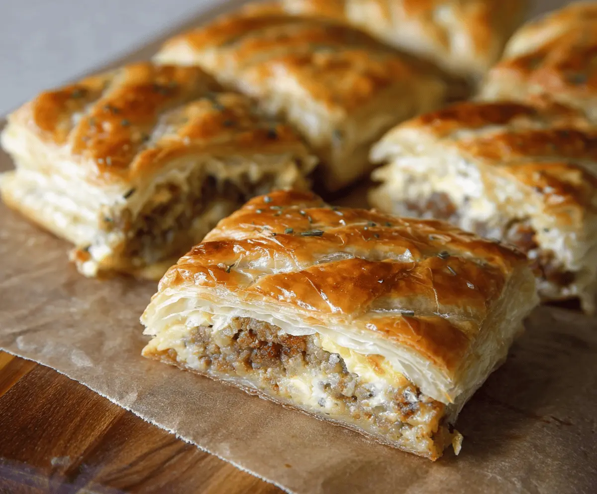Delicious breakfast stuffed puff pastry bars filled with cheese and ham, perfect for morning fueling.