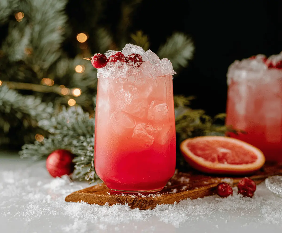 Christmas Paloma cocktail with ruby red grapefruit and festive garnishes on a holiday table