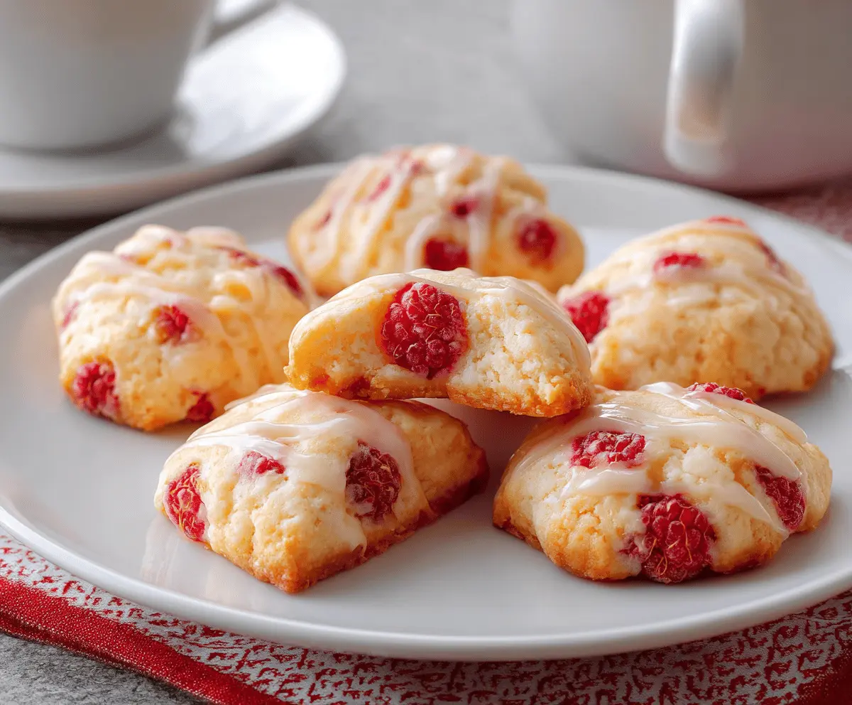 Delicious cottage cheese raspberry cookies fresh out of the oven with vibrant red raspberries and golden cookie edges