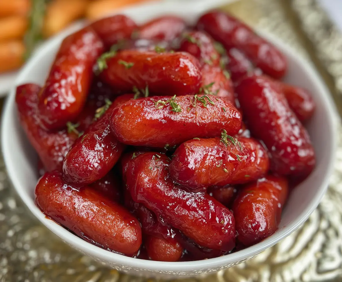 Creamy Cranberry BBQ Little Smokies served on a platter, perfect for entertaining.