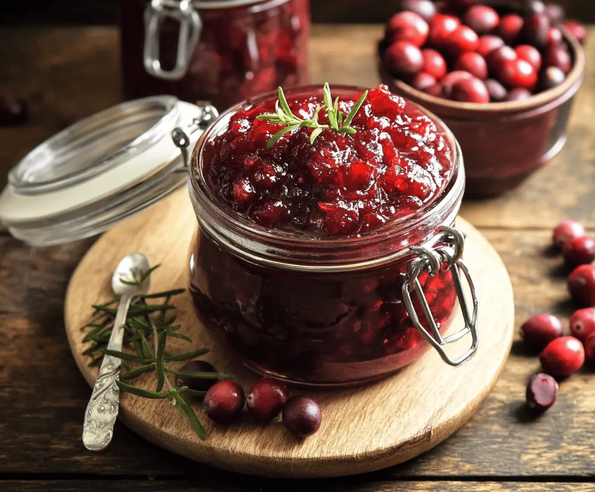 Colorful Cranberry Chutney spread in a bowl, perfect for festive meals.
