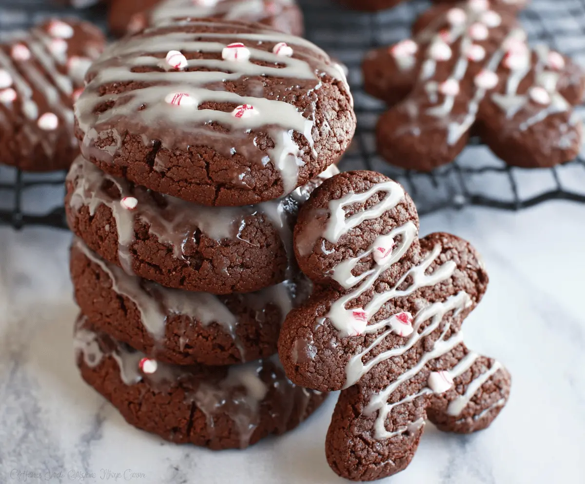 Delicious glazed chocolate gingerbread cookies topped with shiny sugar glaze, perfect for holiday treats.