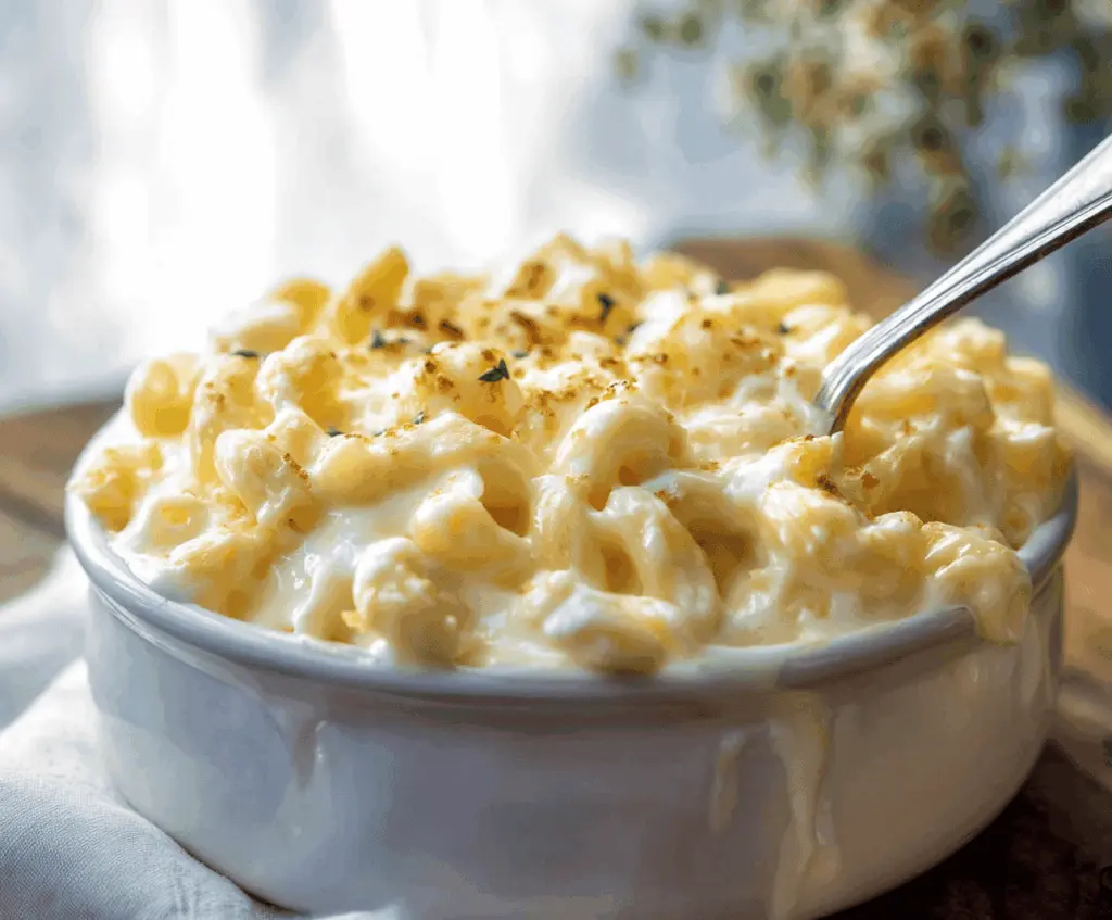 Creamy Joanna Gaines Mac and Cheese with Cream Cheese in a serving bowl