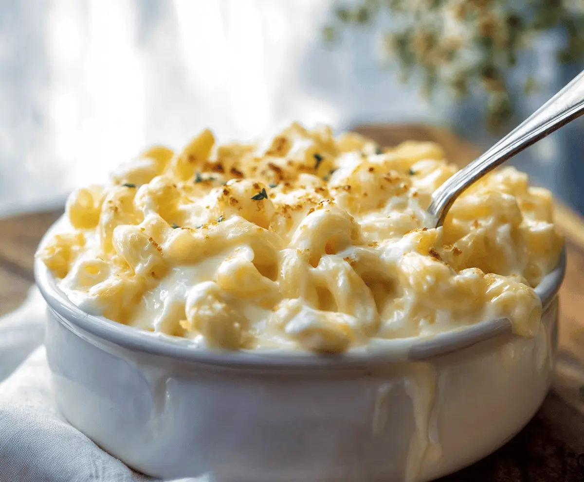 Creamy Joanna Gaines Mac and Cheese with Cream Cheese in a serving bowl