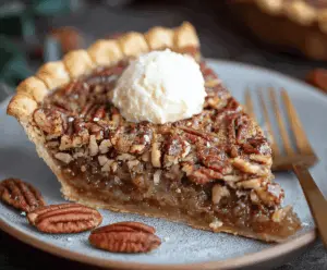 Delicious maple pecan pie with a golden crust and glossy maple glaze, perfect for dessert.