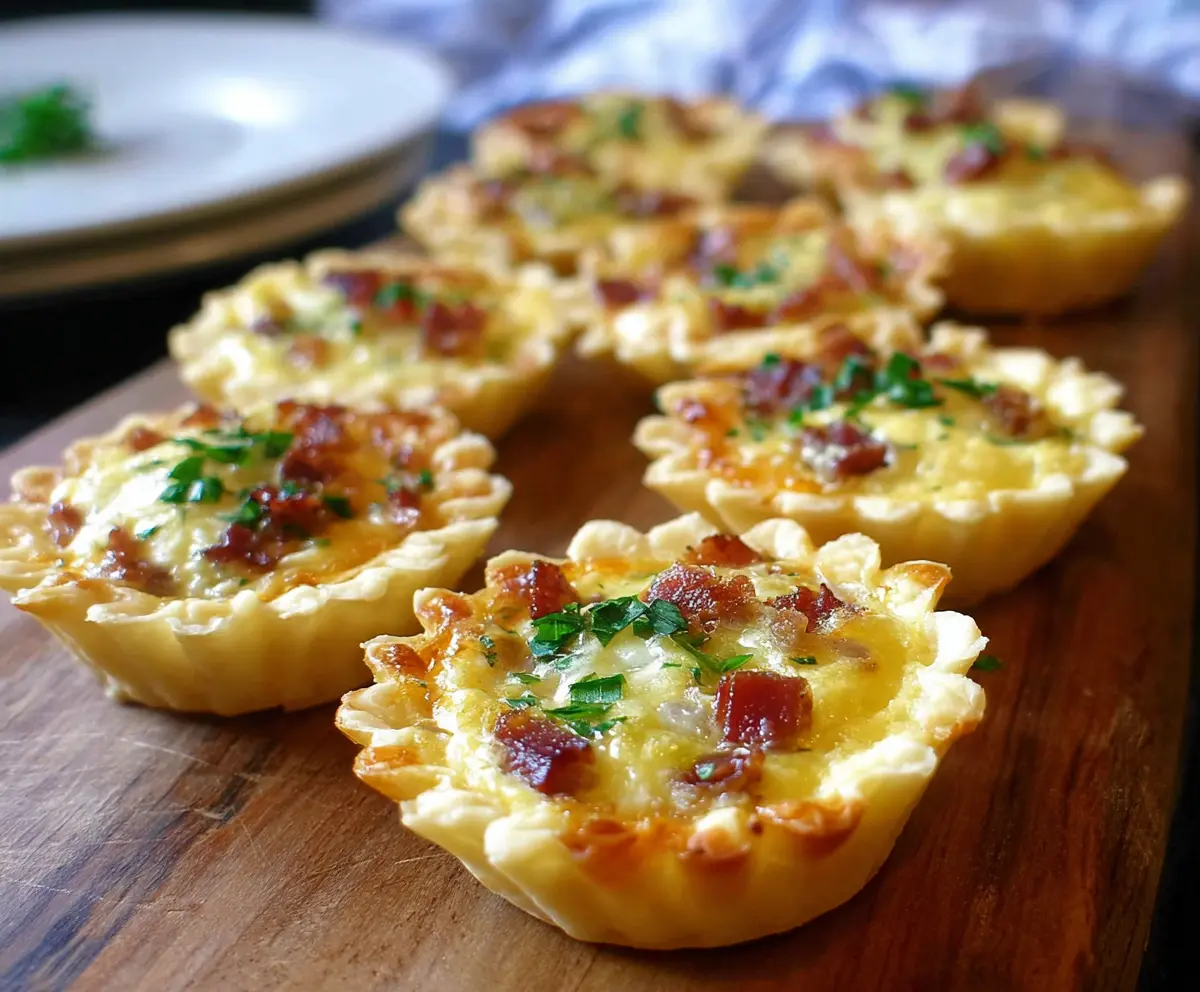 Delicious Mini Quiche Lorraine with a flaky crust and savory filling, perfect for breakfast or brunch.