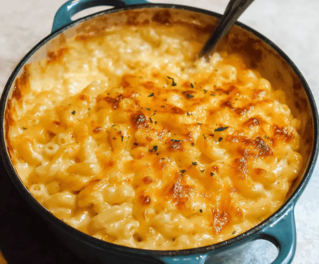 Creamy Paula Deen's Mac and Cheese served in a rustic bowl, topped with golden baked breadcrumbs.