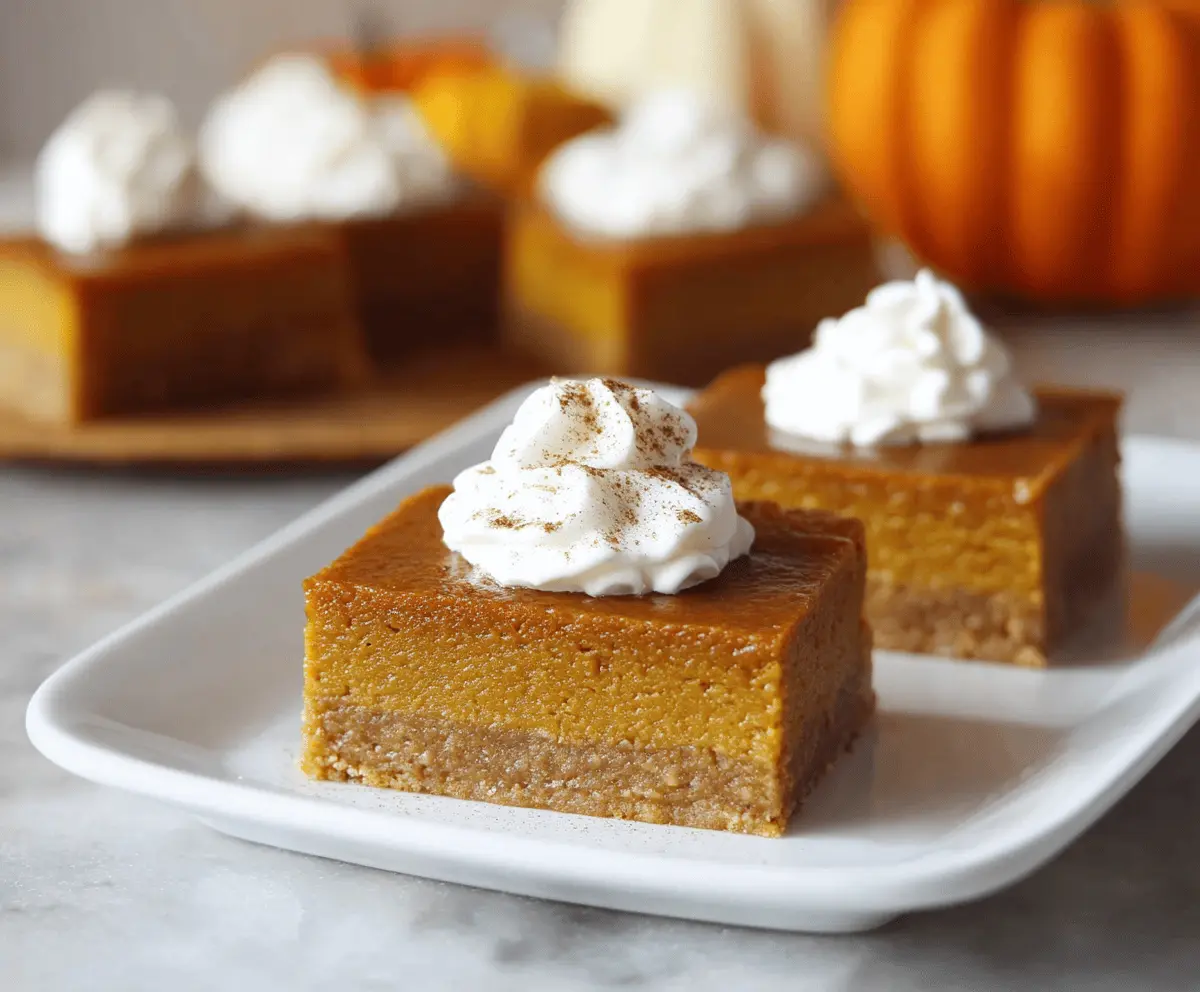 Delicious Pumpkin Pie Bars with a golden crust and creamy pumpkin filling, perfect for fall desserts.