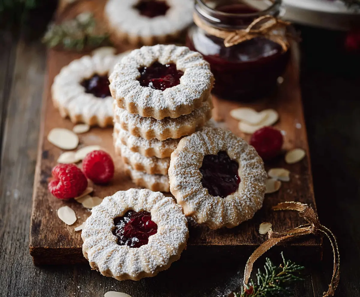 Raspberry Almond Linzer Cookies