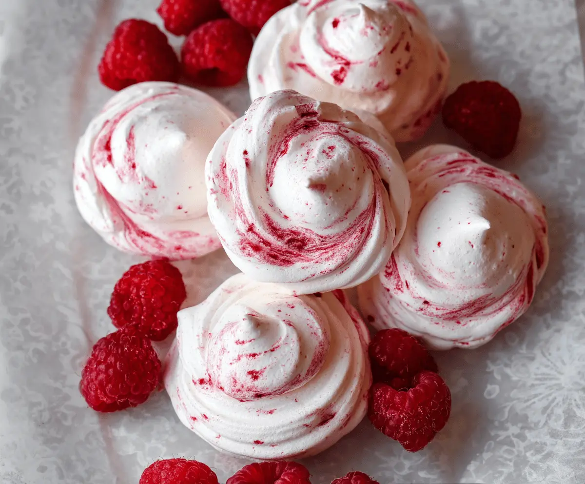 Delicious Raspberry Meringue Cookies with crisp outer shell and soft interior, perfect for a sweet treat.