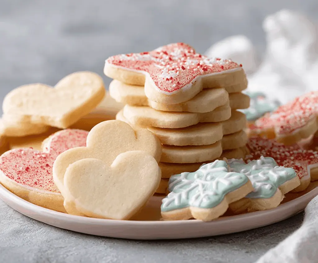 Homemade roll-out sugar cookies with festive icing, perfect for holidays