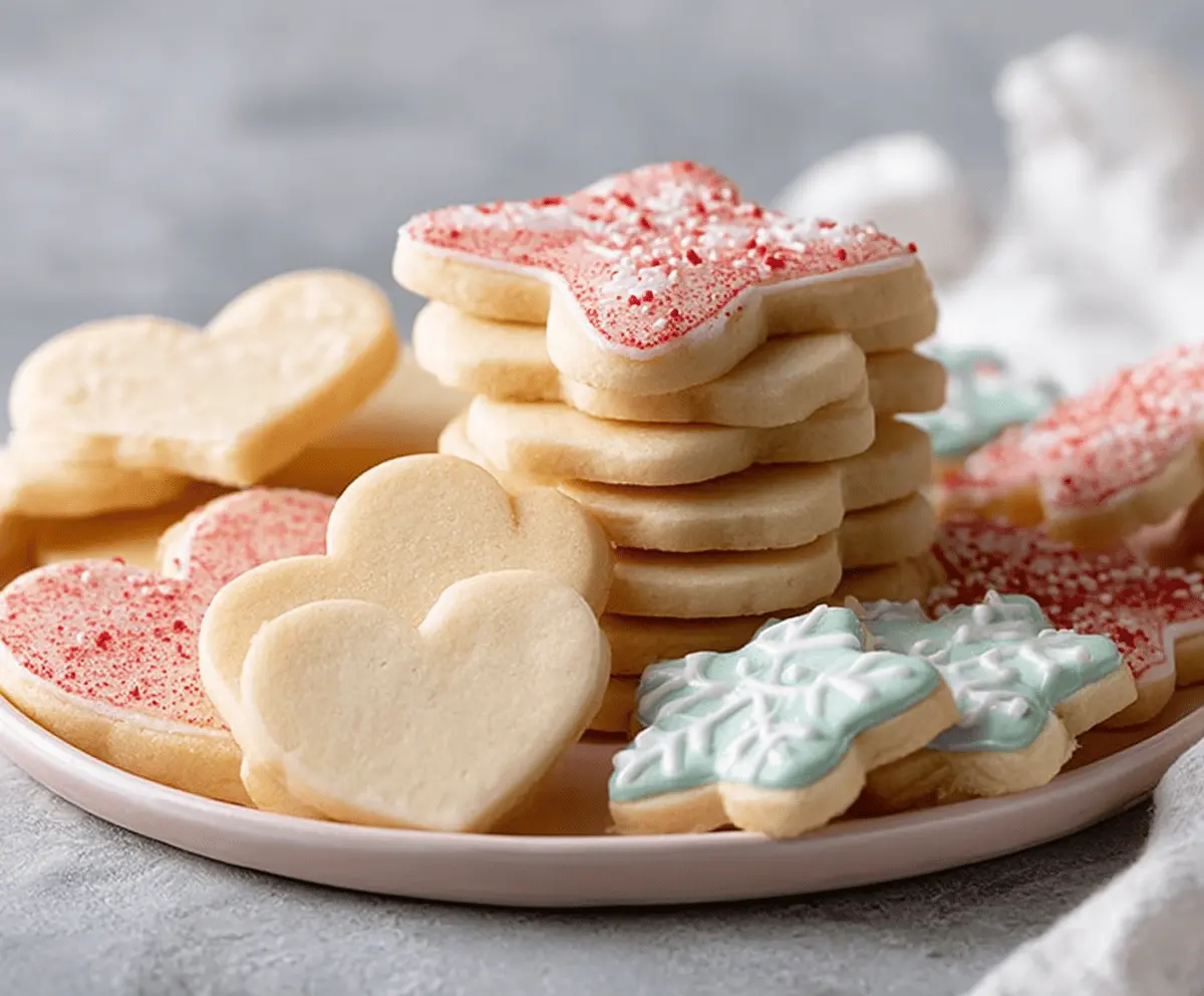 Homemade roll-out sugar cookies with festive icing, perfect for holidays