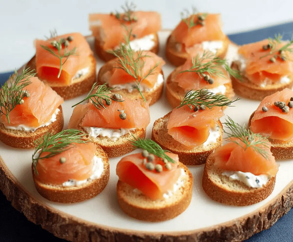 Delicious smoked salmon canapés garnished with fresh herbs on a elegant platter