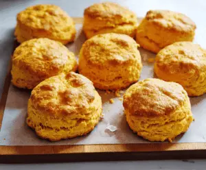 Delicious homemade sweet potato biscuits on a rustic wooden table