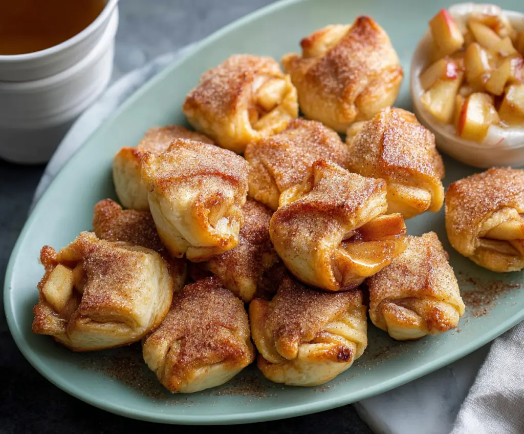 Delicious Apple Pie Bites with cinnamon and flaky crust ready to serve as a sweet snack.